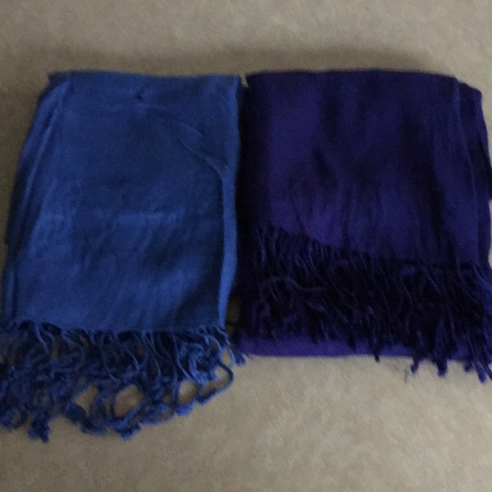 2 Large Rayon scarfs, blue & dark Navy, 26x66”